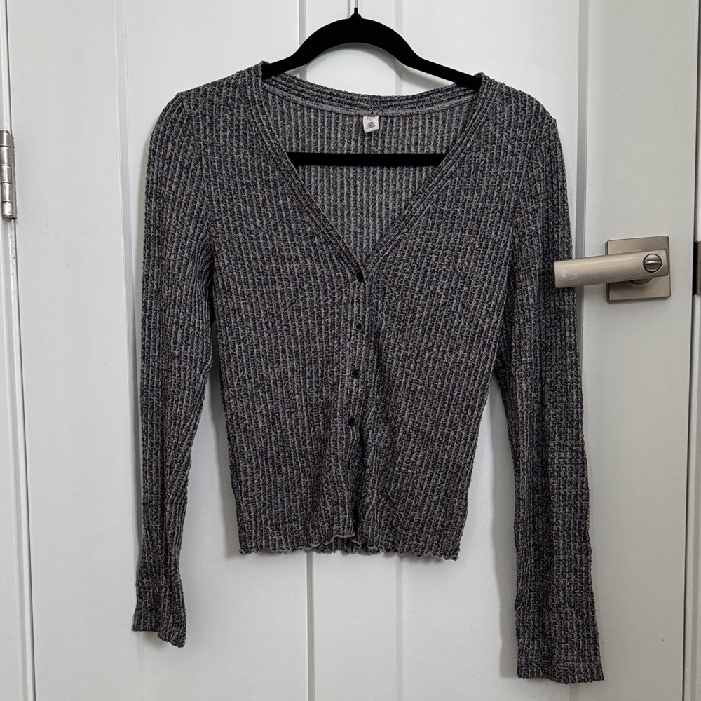 bp Charcoal Ribbed V-Neck Button Cardigan Sweater